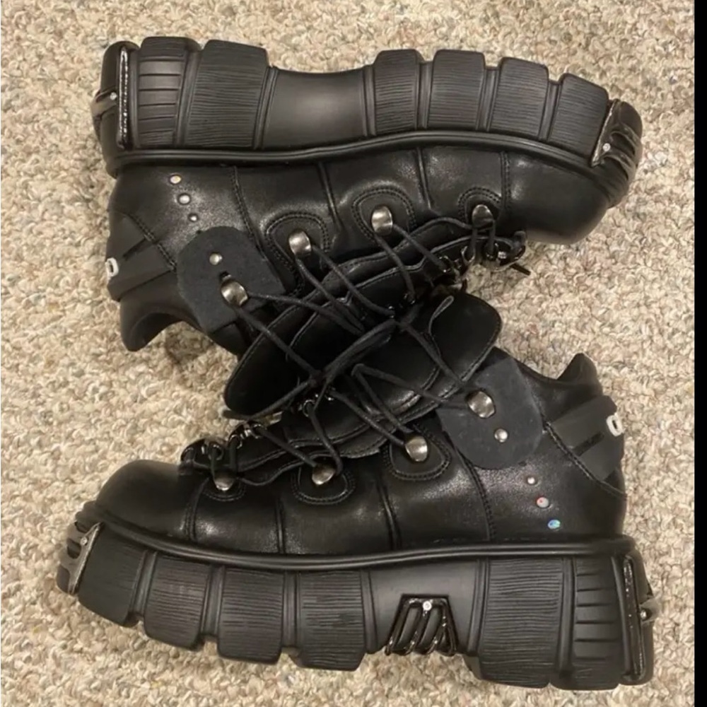 New P Rock Platform Goth Ankle Boots Lace up CD811 Black Shoes Tower Ankle